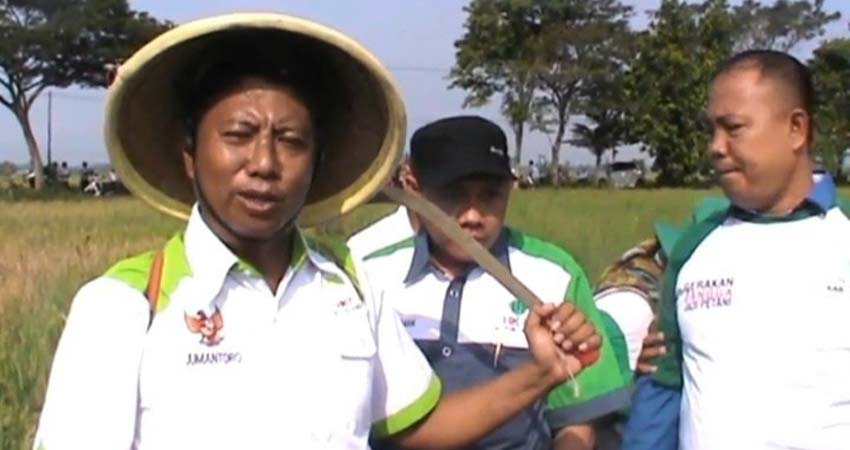 Ketua HKTI Jember Jumantoro (kiri) bersama jajarannya di sawah petani.(ist)