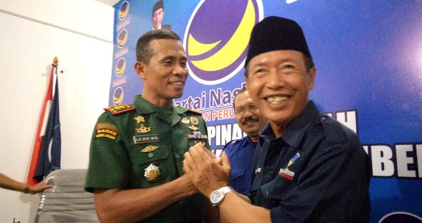 Komandan Kodim 0824 Jember Letkol Inf La Ode M Nurdin bersama Ketua DPD Partai Nasdem Jember, Marsuki Abdul Ghofur. (ist)